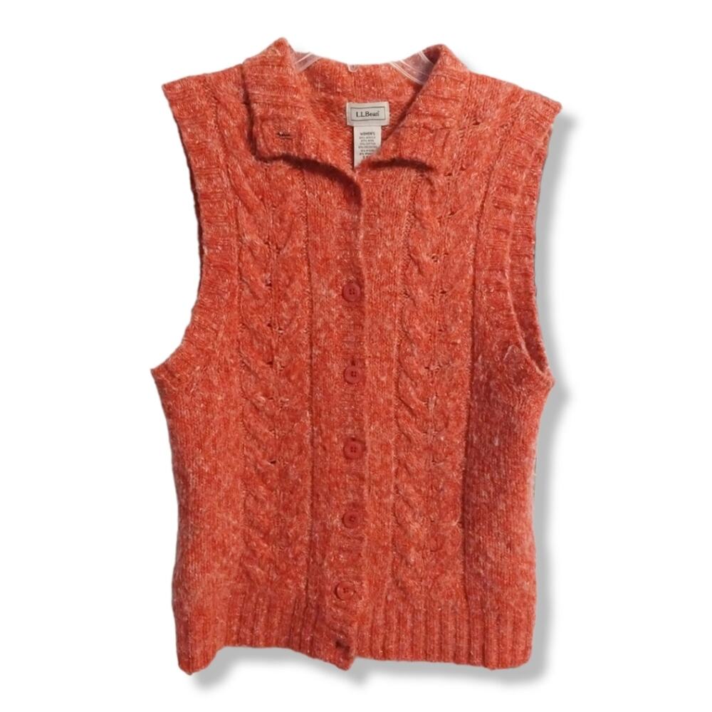 L.L. Bean Wool Blend Cable Knit Vest in Salmon Pink Size S
